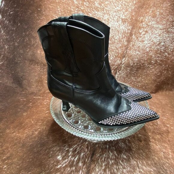 Circus by Sam Edelman Rhinestone Toe Cowboy Boots | Black | Size 8 - Picture 6 of 9